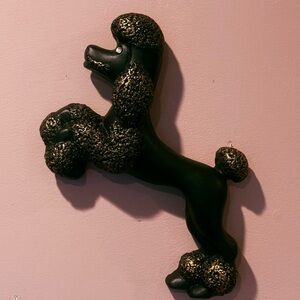 Vintage MCM POODLE chalk ware Black and Gold Poodle Wall Decor